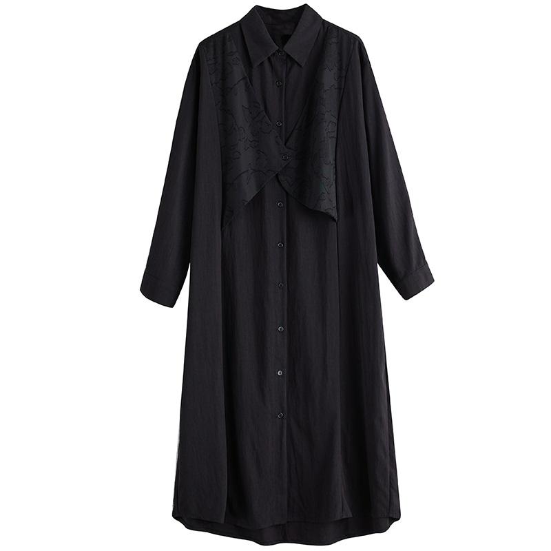 Long sleeve Plus size vintage Black new in dresses for women casual loose Spring autumn shirt dress
