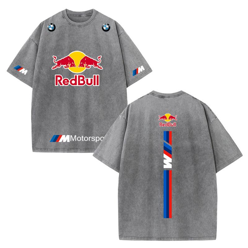 XHBM Estate Tuta da Corsa F1 Red Bull Manica Corta T-shirt Lavaggio Vintage Girocollo