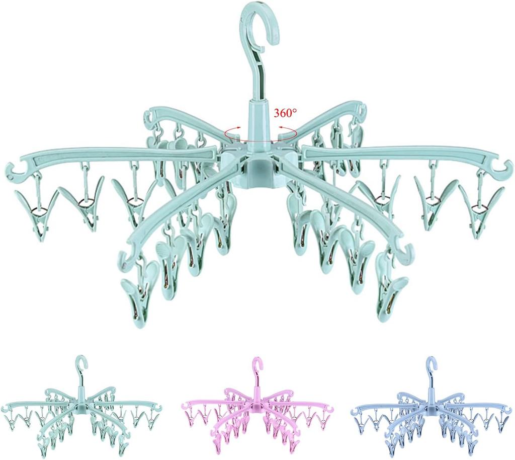Foldable Drying Rack with 24 Clips for Drying Socks Lingerie Baby Clothes Drying Towels Rotatable Sock Drying Rack
