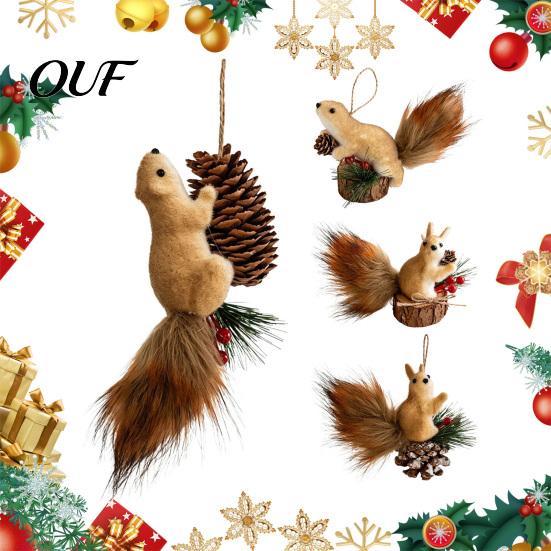 Xmas Garland Decorative Accents Christmas Squirrel Ornaments for Tree, Cute Felt Plush Woodland with Pine Realistic Home Decor Cone, Hanging
