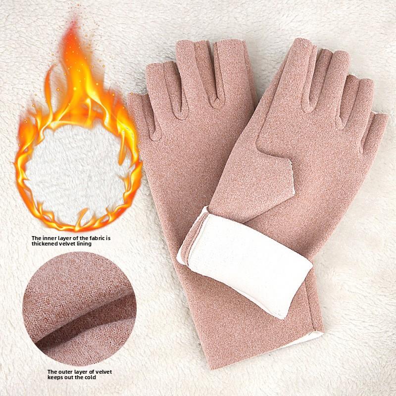 Winter German Velvet Half-finger Gloves Driving Office Wrist Fit Solid Color Half-finger Leakage Velvet Thermal Gloves