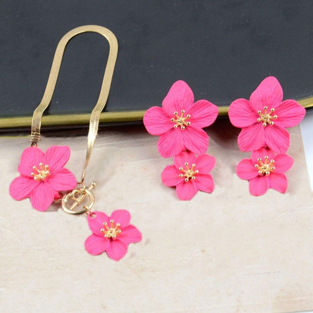 Metal Flower Jewelry Set OT Buckle Pendant Jewelry Suit Elegant Flower Necklace Earrings Set  Party