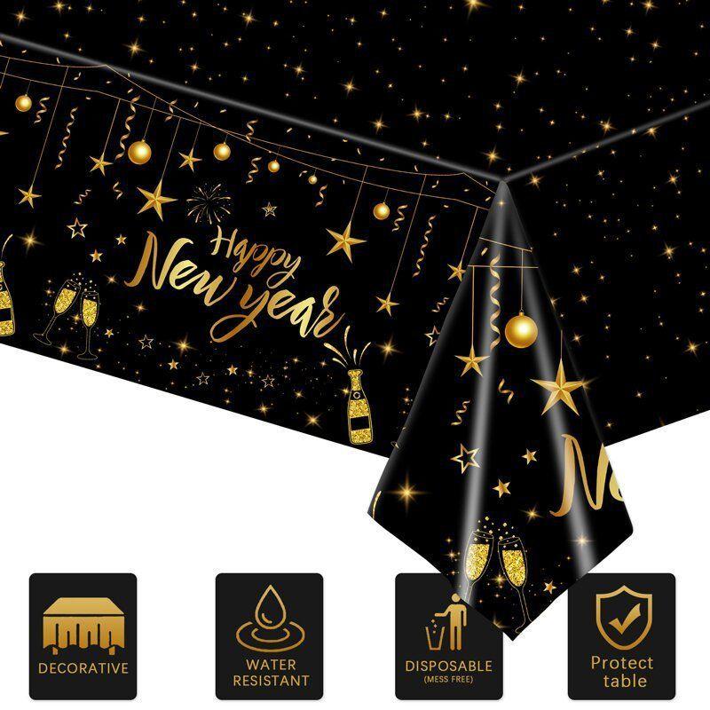 Black Gold New Year Theme Festival Disposable Tablecloths, Party Tableware, Scene Decoration Supplies