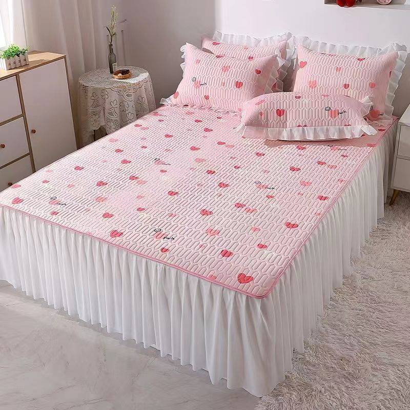 Bed Skirt Pillowcase Three-piece Latex Mat Non-slip Bedroom Simple Bedding