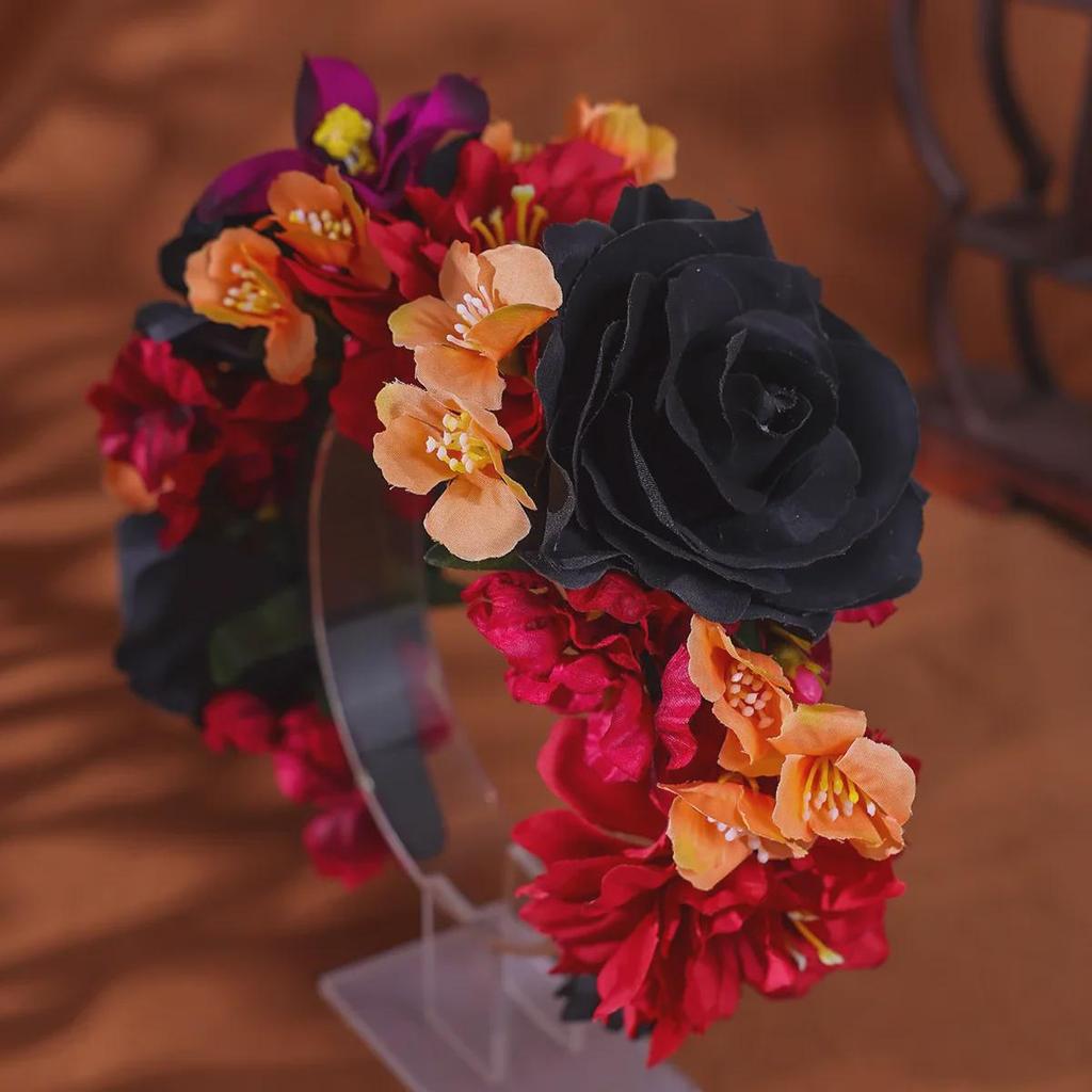 Quanzhou Hanfu Silk Flower Hairpin Headband - Dark Series Floral Crown