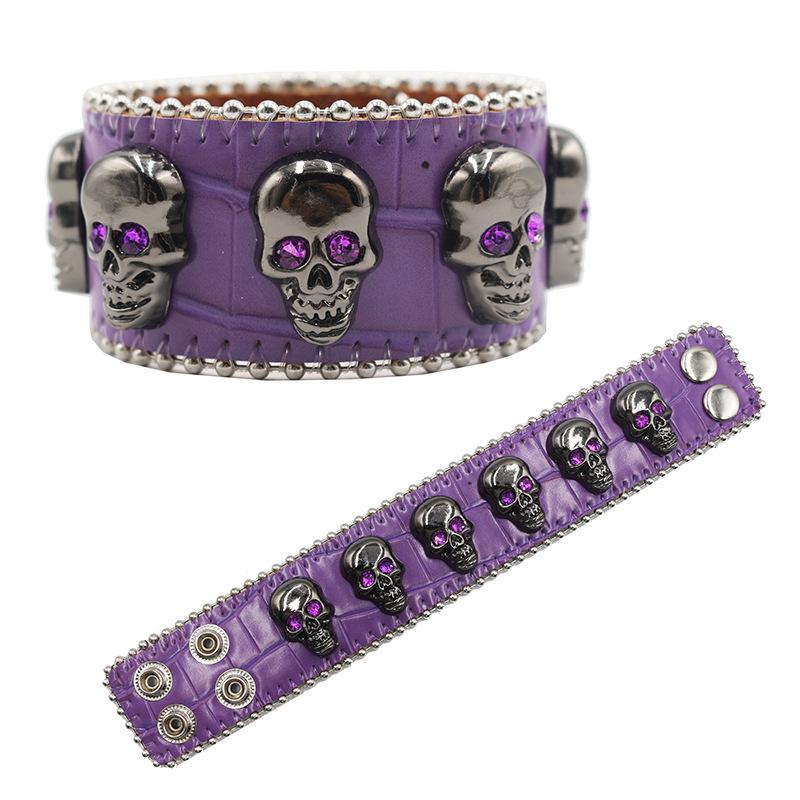 European and American Skull Buckle Rhinestone Bracelet, Personalized Diamond-encrusted PU Leather Jewelry