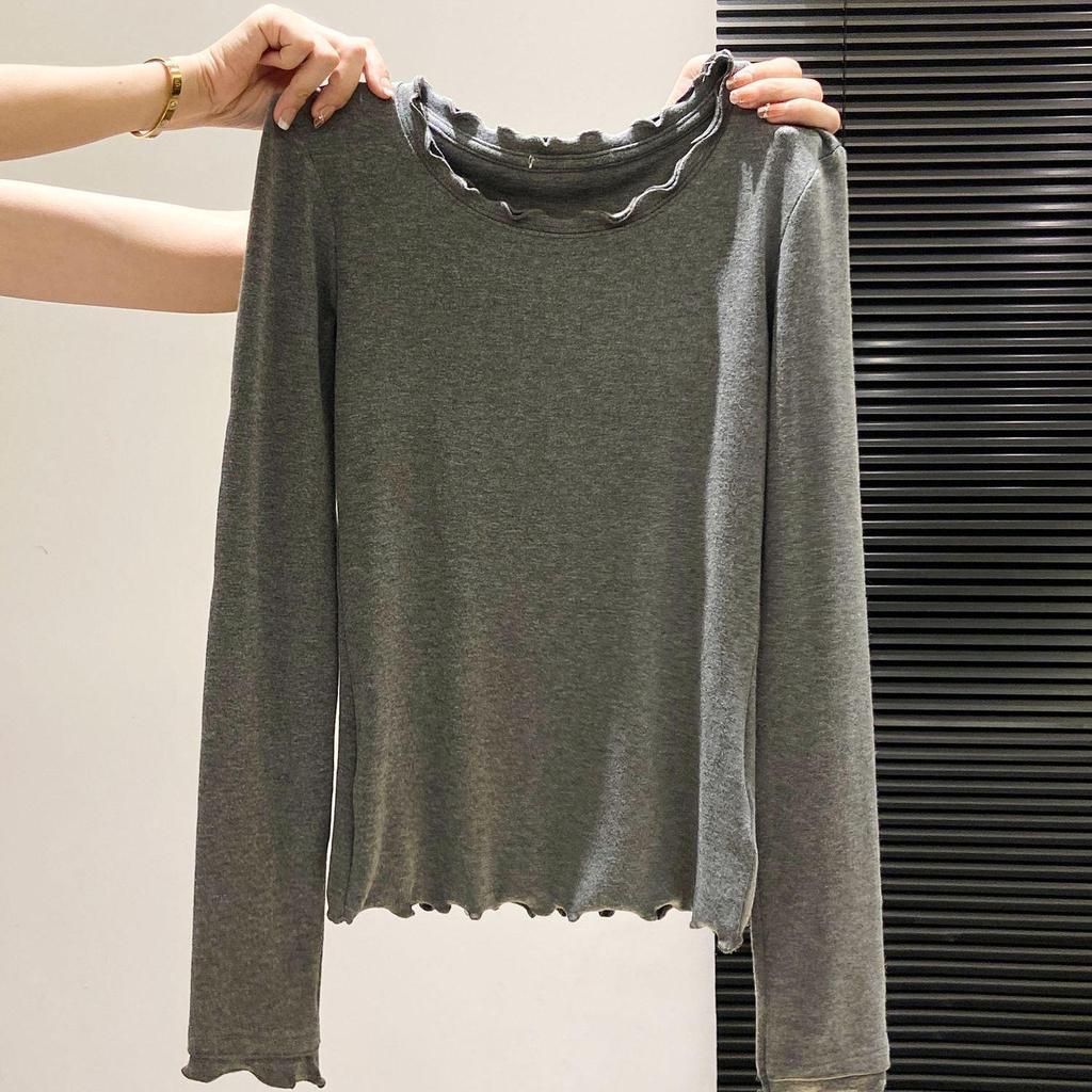 Korean Ruffle Long Sleeve Slimming Top for Women - 2026 Autumn Collection