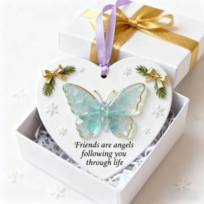 Yousheng Friendship Sea Glass Butterfly Ornament Friends Are Angels Christmas Tree Ornament Handmade Sea Glass Art Friendship Keepsake for Best