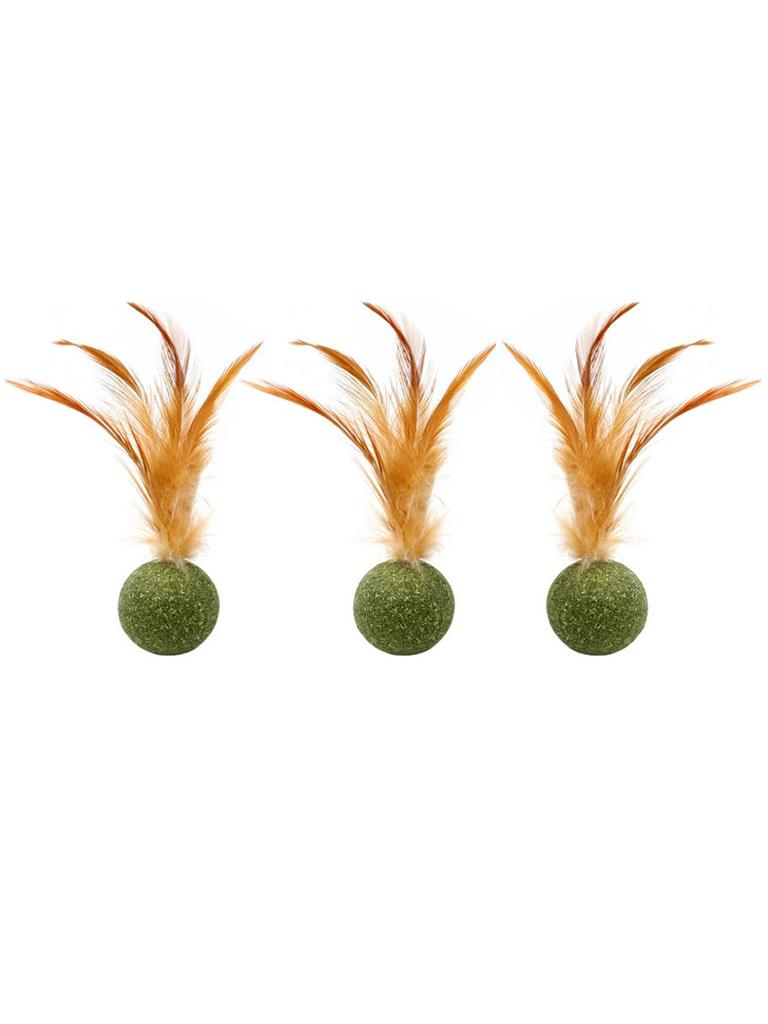 Cat Toy Ball Feather Funny Cat Mint Ball Plus Feather Mint Ball Throwing Toys Interactive Plush Toys Catnip Pet Supplies