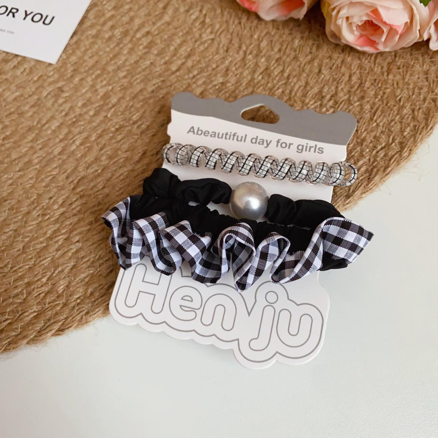 

Korean fabric art telephone line pleated pearl hair rope hair band simple and versatile hair accessories