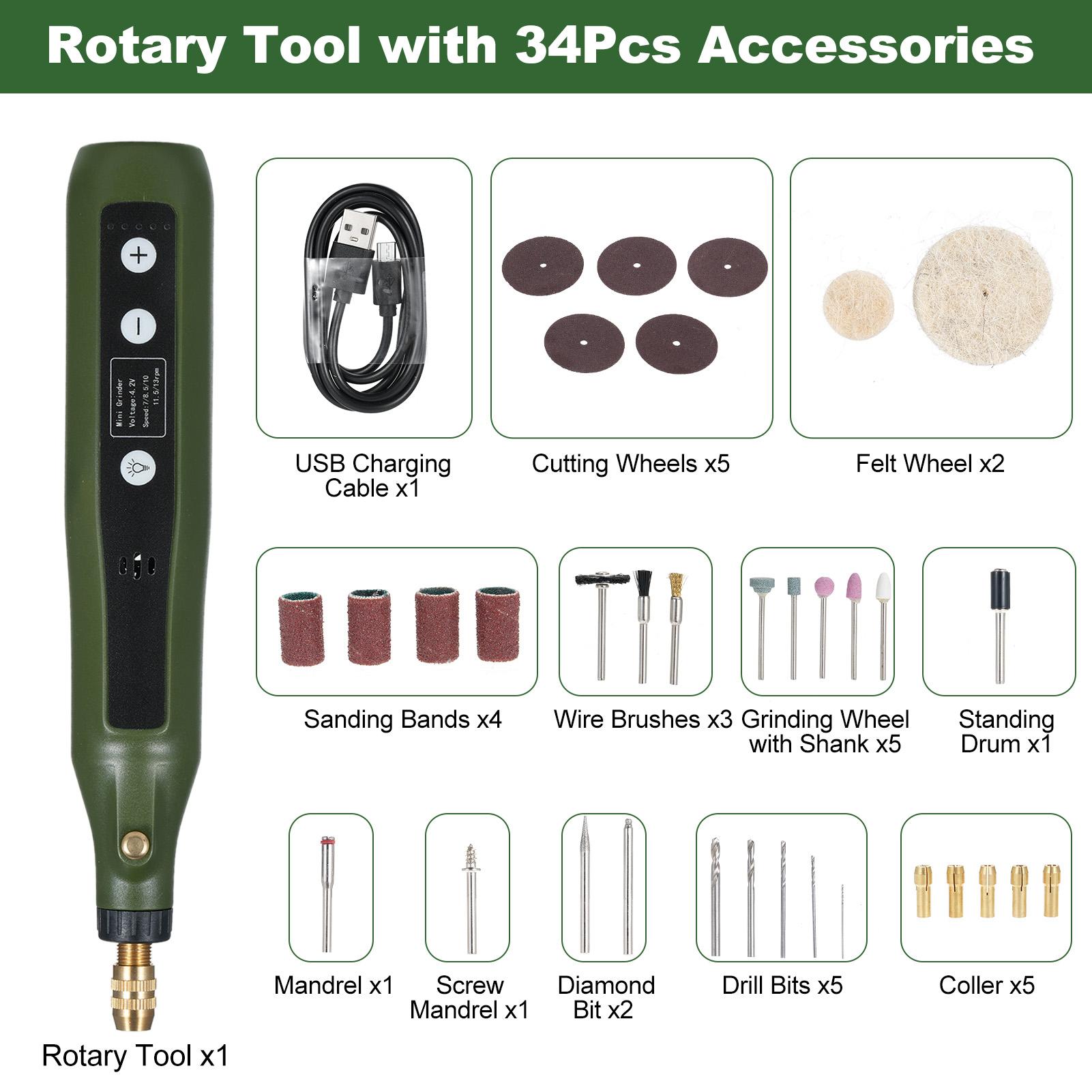 

Мини-набор вращающихся инструментов, 5-скоростной шлифовальный станок с 180 аксессуарами для гравировки, шлифовки, полировки, резьбы, рукоделия