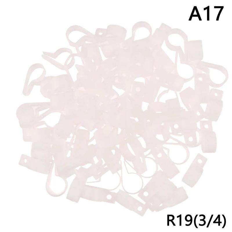 100Pcs/Pack U-Type R-Type Nylon Clamp Cable Clips Plastic Hose Fasteners Mount Fix Hardware Electrical Fitting Wire Management