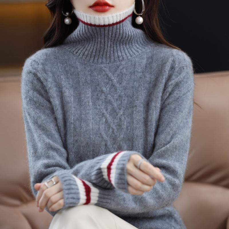 

Однотонный трикотажный пуловер с высоким воротником, женский осенне-зимний, новый, для работы, модный, омолаживающий, с косами, мягкий, ворсистый, ленивый свитер женский One Size