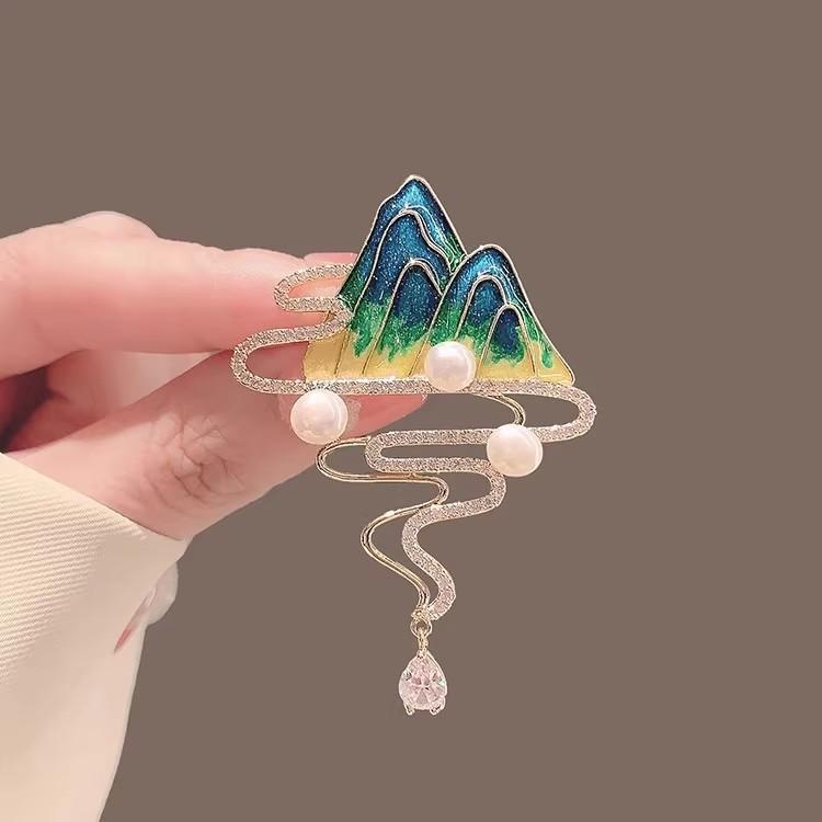 Chinese Style Thousands Of Miles Of Rivers And Mountains Brooch Women'S Ancient Style Exquisite Fashion Corsage High-End Suit Jacket Pin Accessories