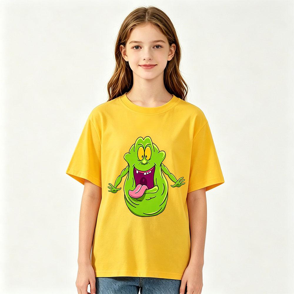 100% Cotton Ghostbusters Children's T-shirts Funny Slimer Cartoon Print Short Sleeve Boys Girls Tee Casual Crew Neck Tops Summer