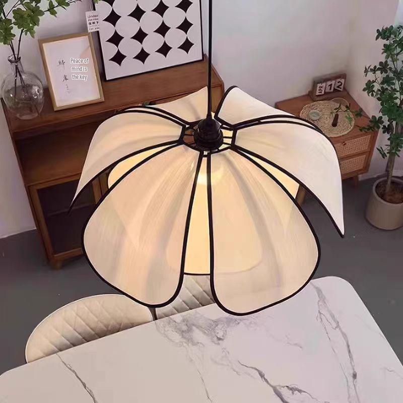 Minimalist Japanese Retro Rattan Petal Chandelier for Home and Tea Rooms