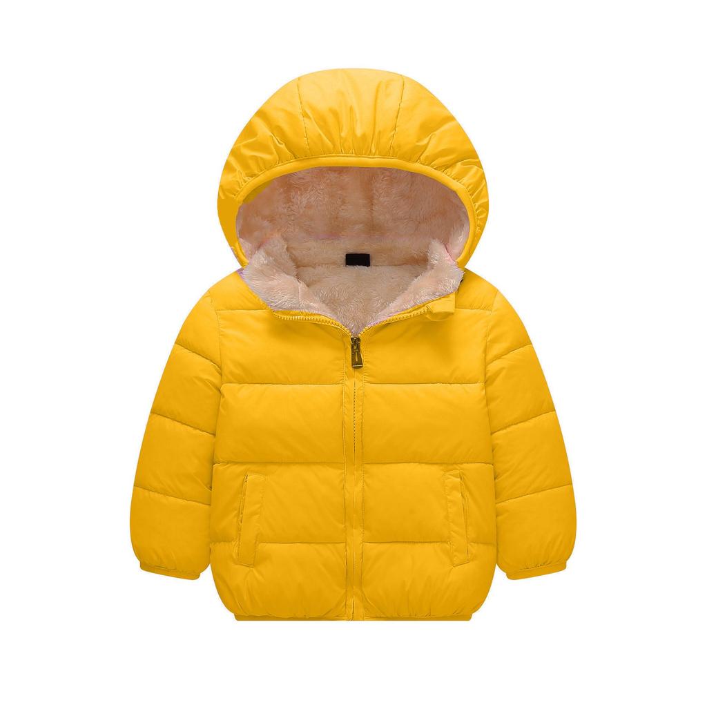 Unisex Kids' Thickened Velvet Hooded Cotton Jacket for Winter