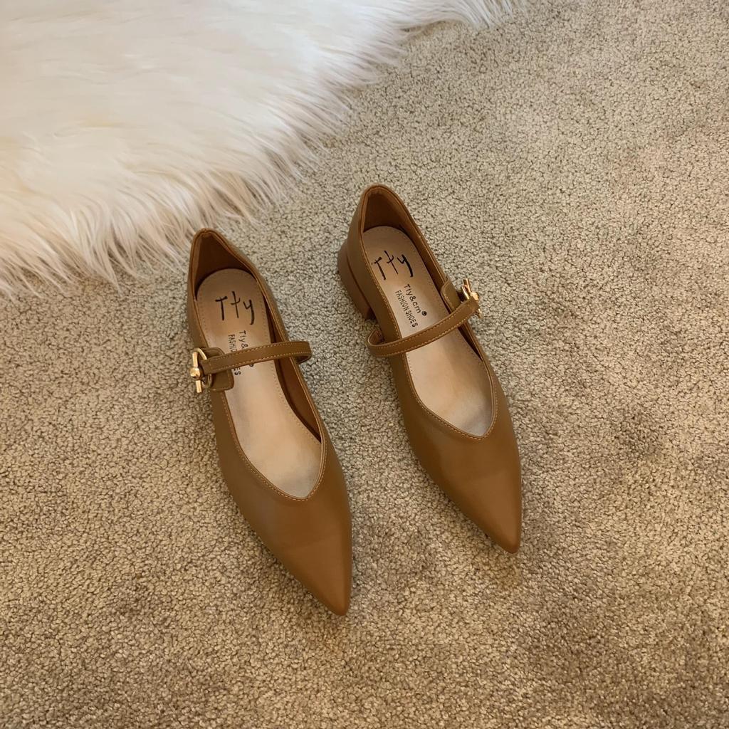 Design sense niche low-heeled shoes retro single shoes thick heel buckle belt women's shoes