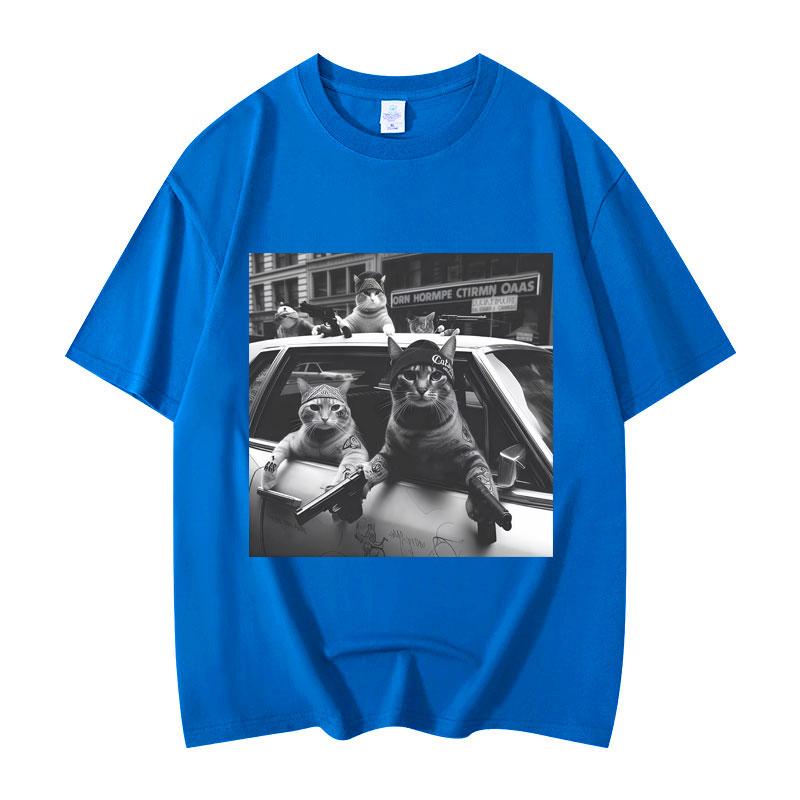 Funny Cat Gang Meme Graphic T Shirts Men's Women's Fashion Vintage Short Sleeve T-shirt High Quality Cotton Oversized T-shirts
