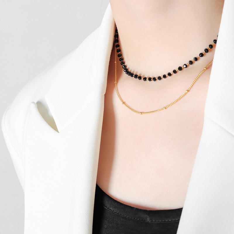 Accessories Double-Layer Fashion Non-Fading Queen Necklace Glass Beads Exquisite Collarbone Neck Chain