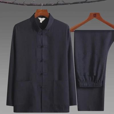 Tang Suit for Middle-Aged and Elderly Men - Long-Sleeved Chinese Hanfu Style Shirt and Pants (Spring/Summer, Tai Chi)