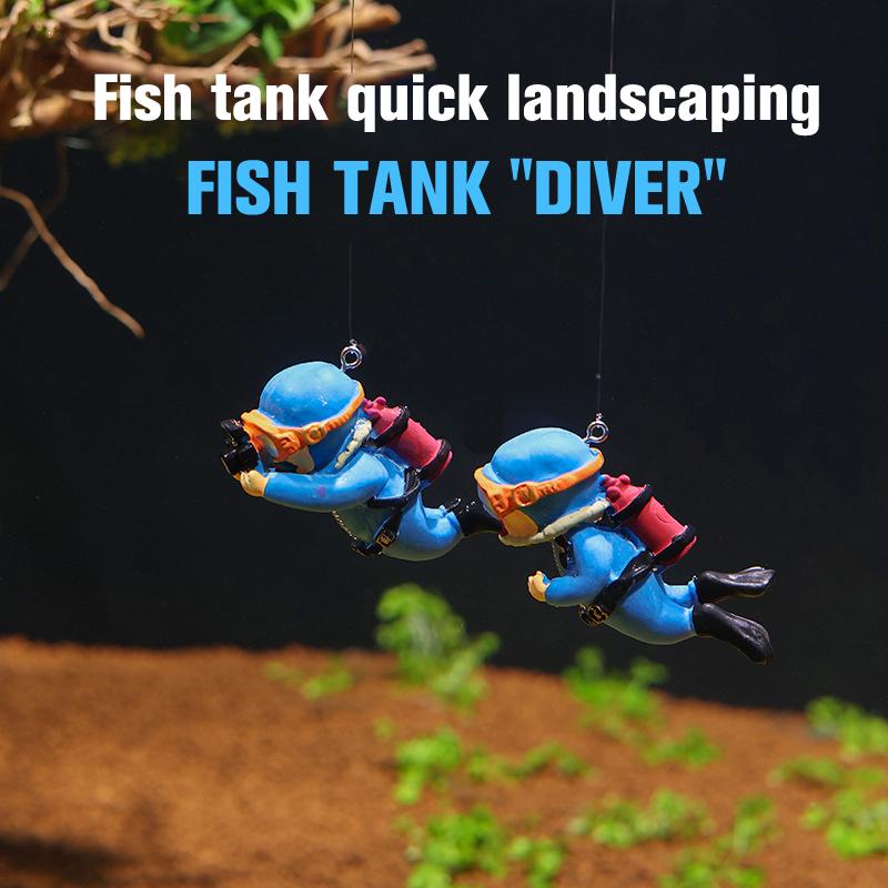 Floating Diver Fish Tank Decorations Cute Resin Frogman Aquarium Ornaments
