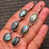 Solid 925 Sterling Silver Labradorite Oval Gemstone Women Dangle Earrings Bezel Setting Earrings
