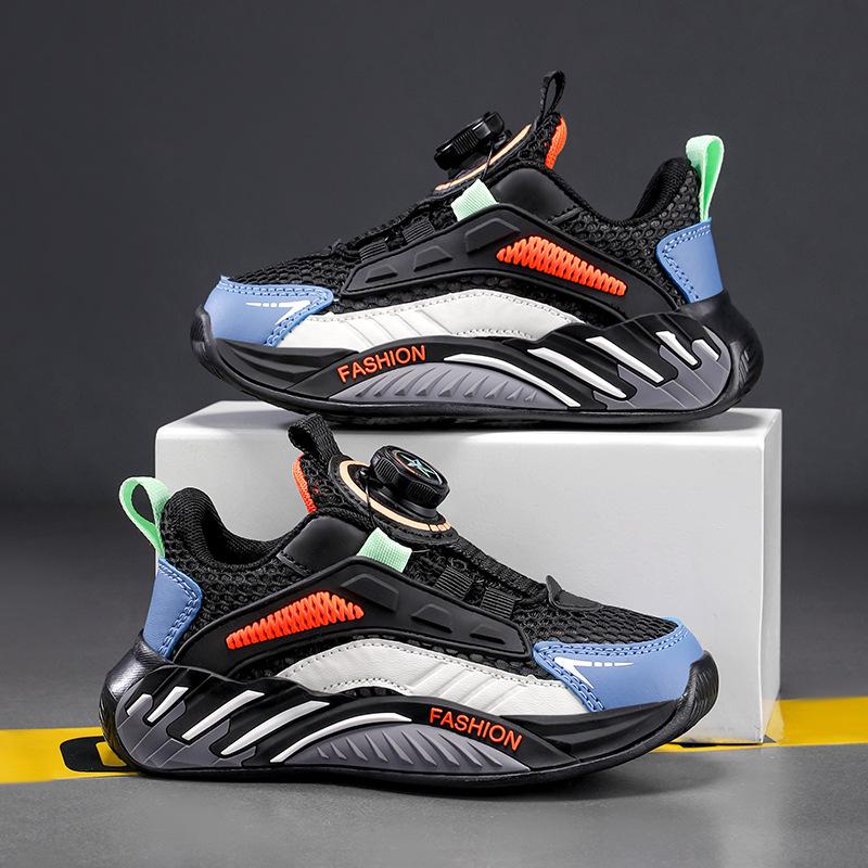 Boys Shoes 2025 New Spring and Summer Mesh Breathable Rotating Button Non-slip and Wear-resistant Children's Sports Shoes