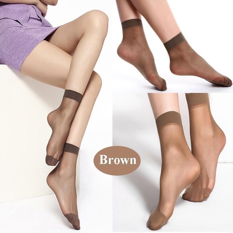 10Pairs Solid Color Socks Women Sexy Elastic Silky Transparent Thin Short Stockings Ladies Casual Ankle Socks