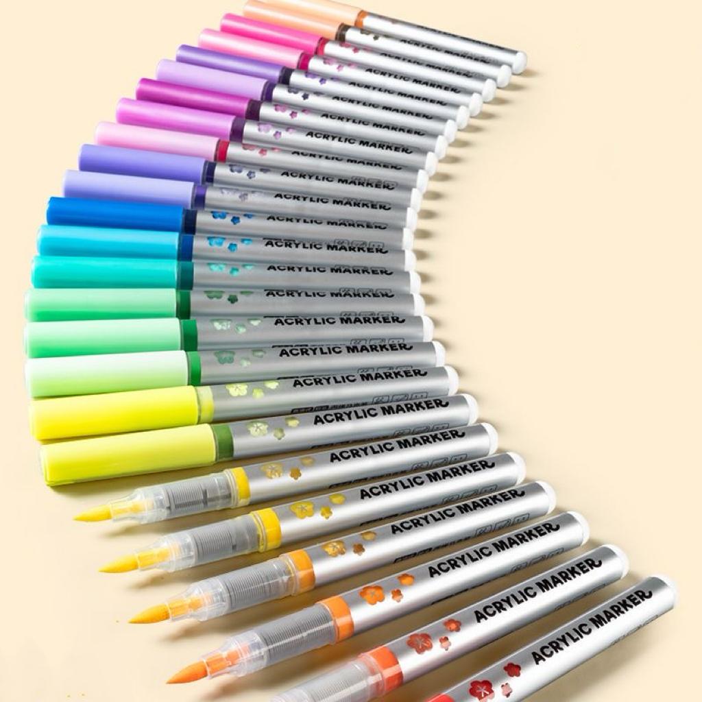 Soft Brush Tip Liquid Acrylic Markers 12/18/36 Colors Non-Bleeding Layerable Paint Pens for Rocks Canvas Fabric Glass Wood Craft