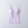 Canottiera da donna con spalline sottili, vestibilità aderente, tinta unita, basic, casual, corta
