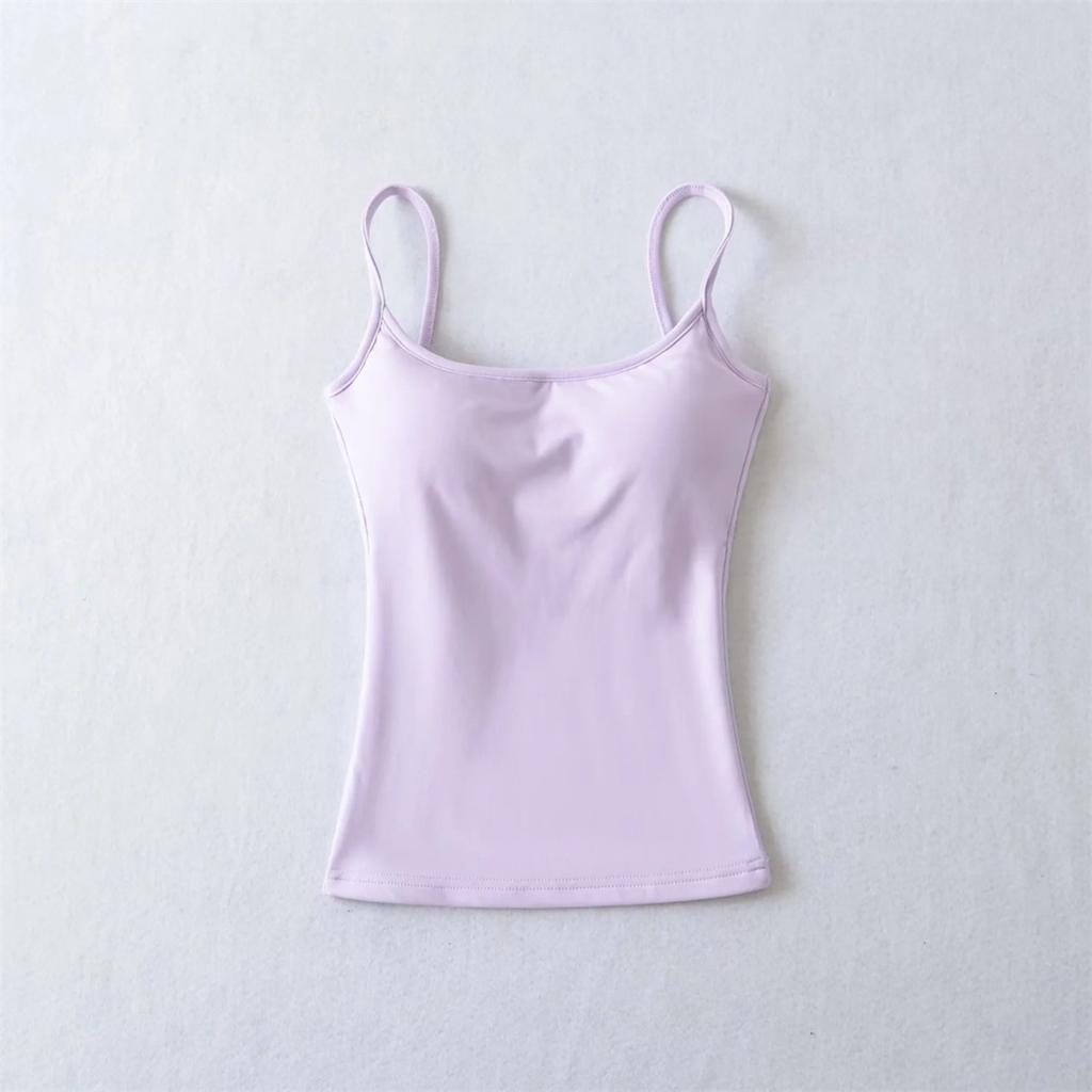 Canottiera da donna con spalline sottili, vestibilità aderente, tinta unita, basic, casual, corta