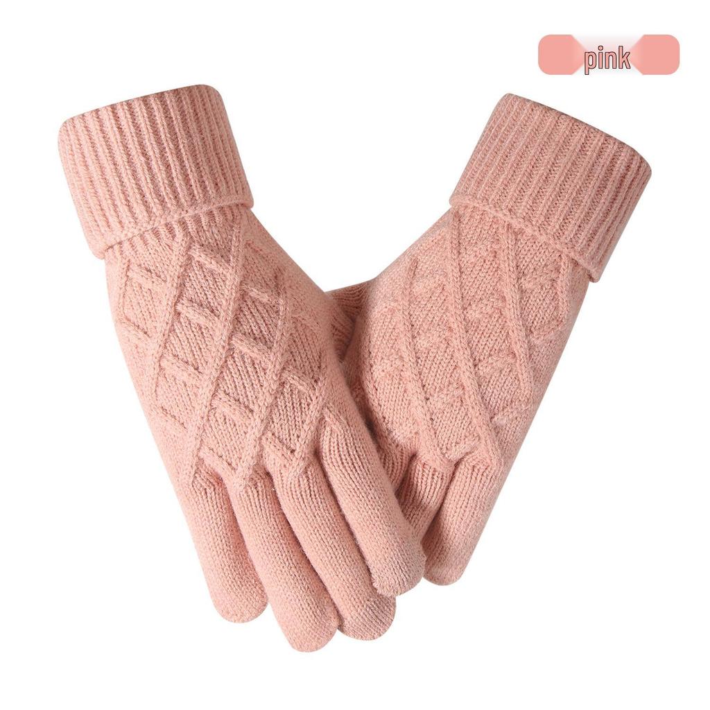 Warm Knit Touchscreen Gloves for Women - Windproof, Double-Layer Winter Cycling & Office Cold Protection