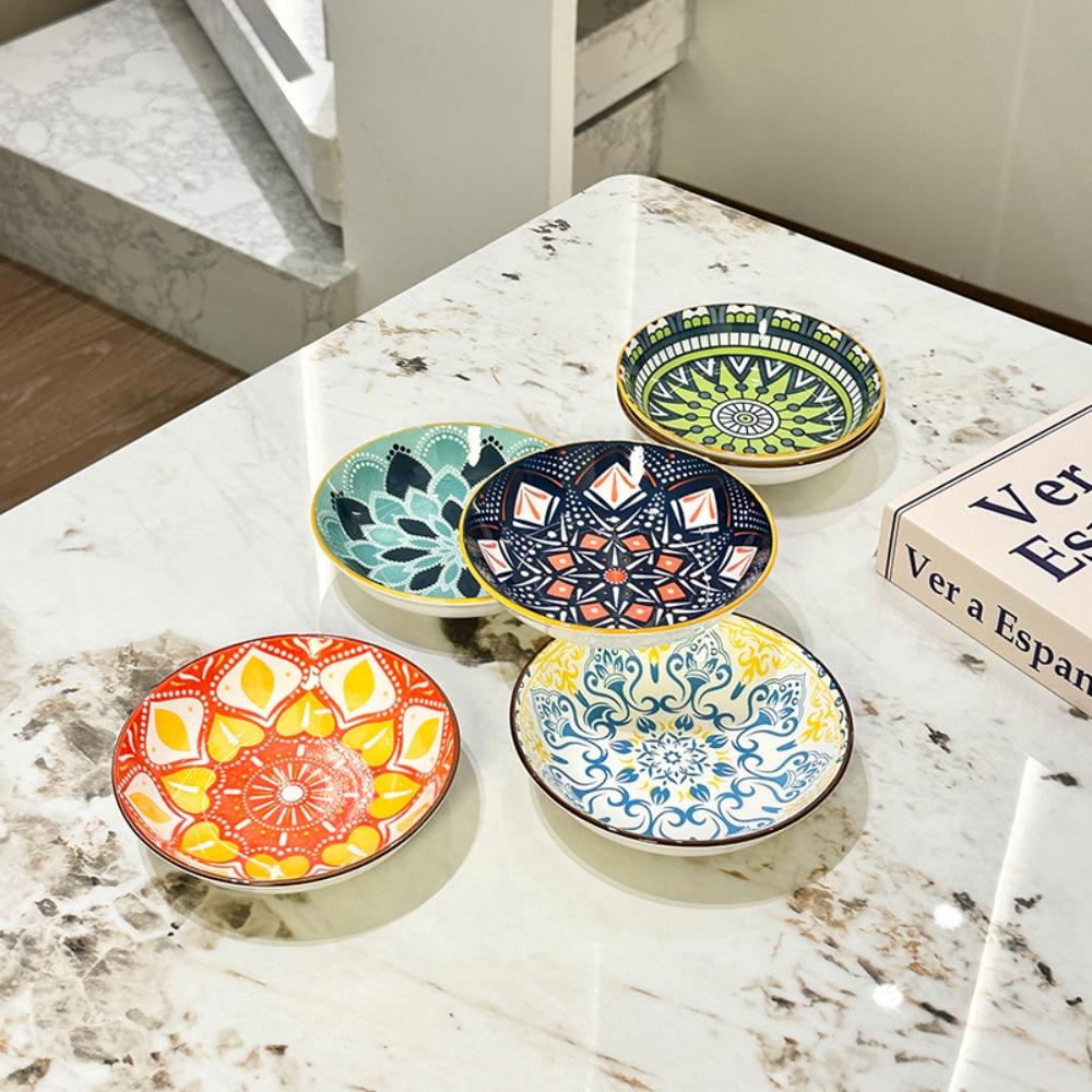 6 Piece Vintage Bohemian Style Ceramic Plates Set 5 in Appetizer Plates Dishwasher-safe