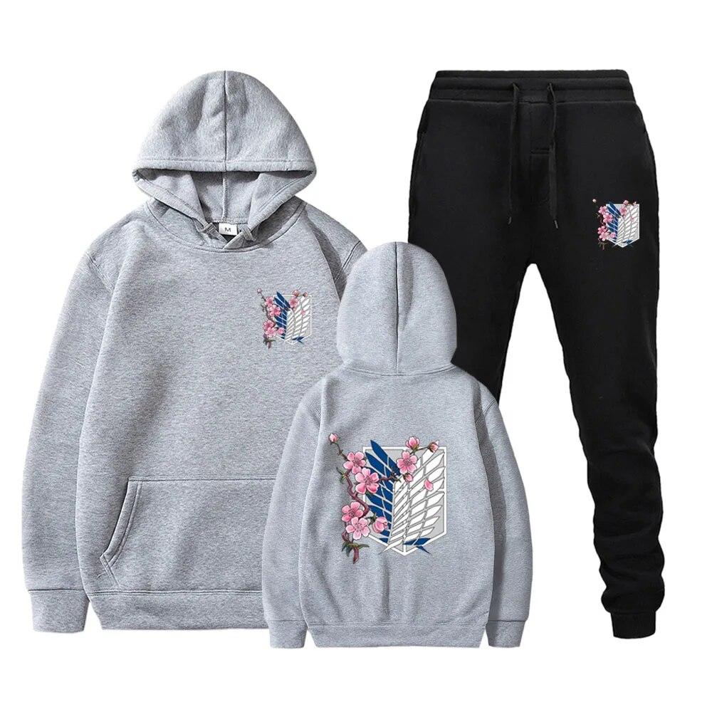 Podzimní a zimní pánská a dámská souprava kalhot s kapucí se vzorem předhrudí Sada kalhot s kapucí s potiskem pro neformální páry z ulice