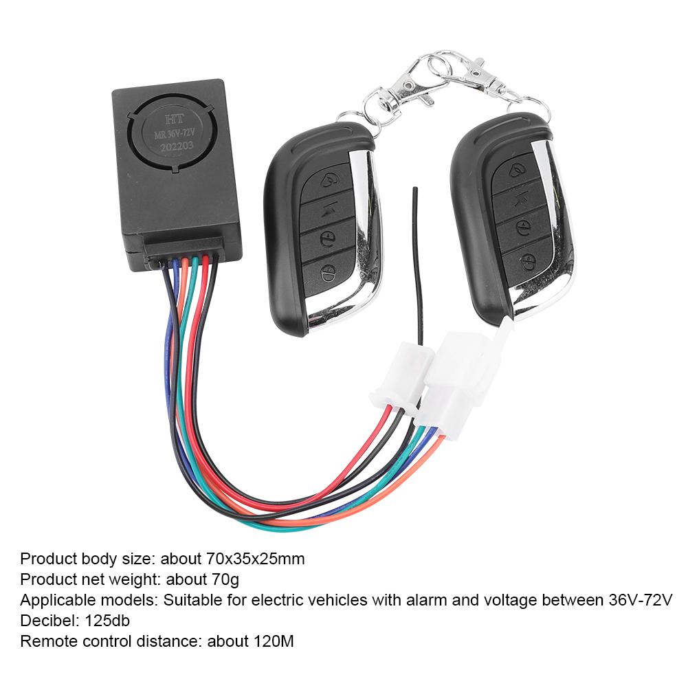 36-72V Anti-Theft Replacement Motorcycle Scooter E-Bike Alarm System With Two Remote Control Electric Bicycle Security