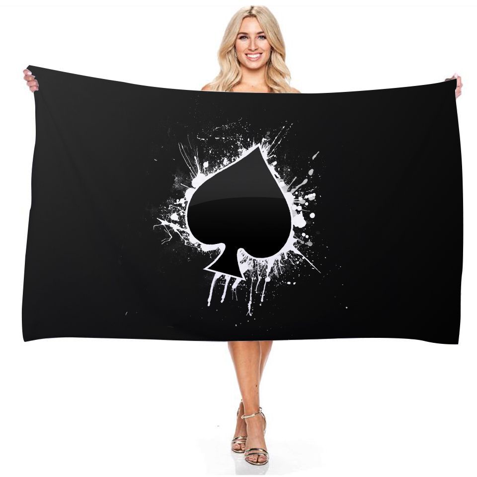 Red White Black Playing Card Game Beach Towel, Microfiber Absorbent Quick Dry Bath Towel, In Vintage Style Soft Kid Unisex Towel