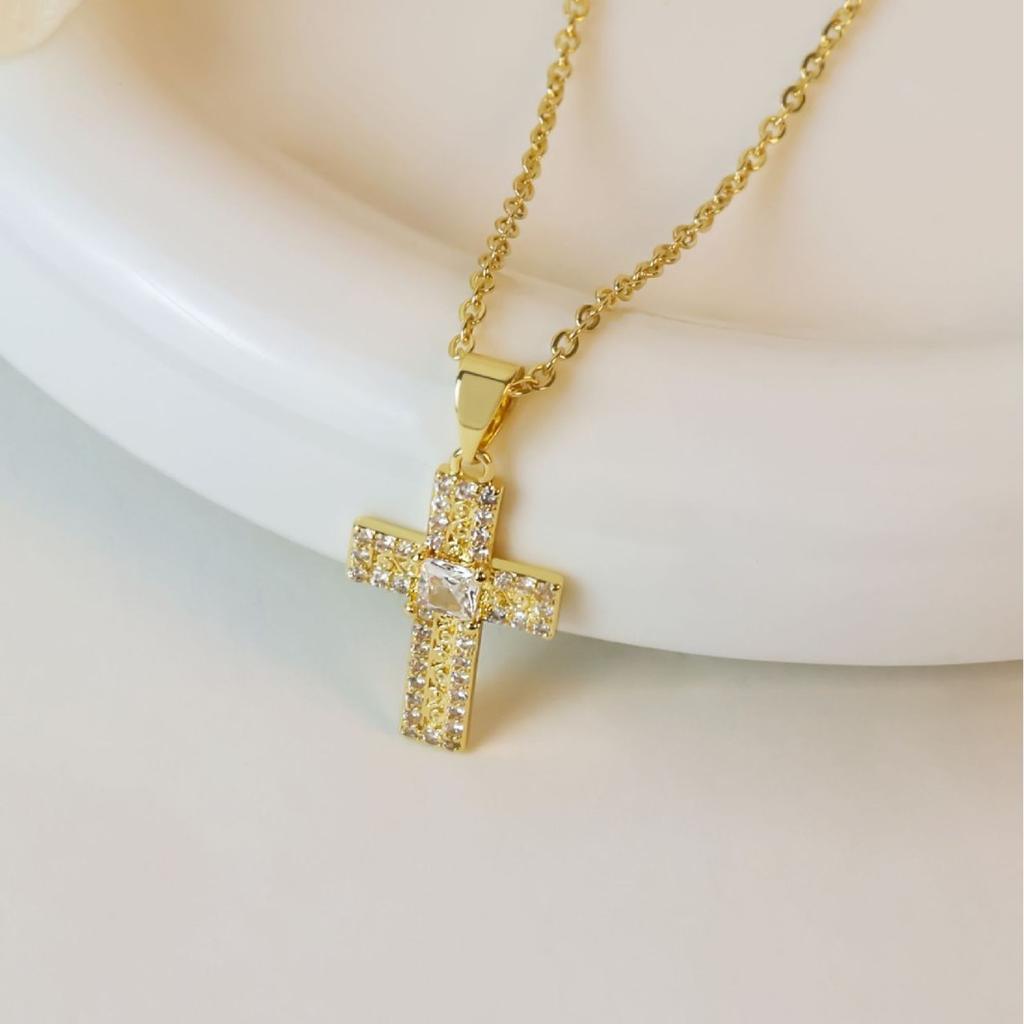 Square Cross Shape Necklace Niche Design Sense Diamond