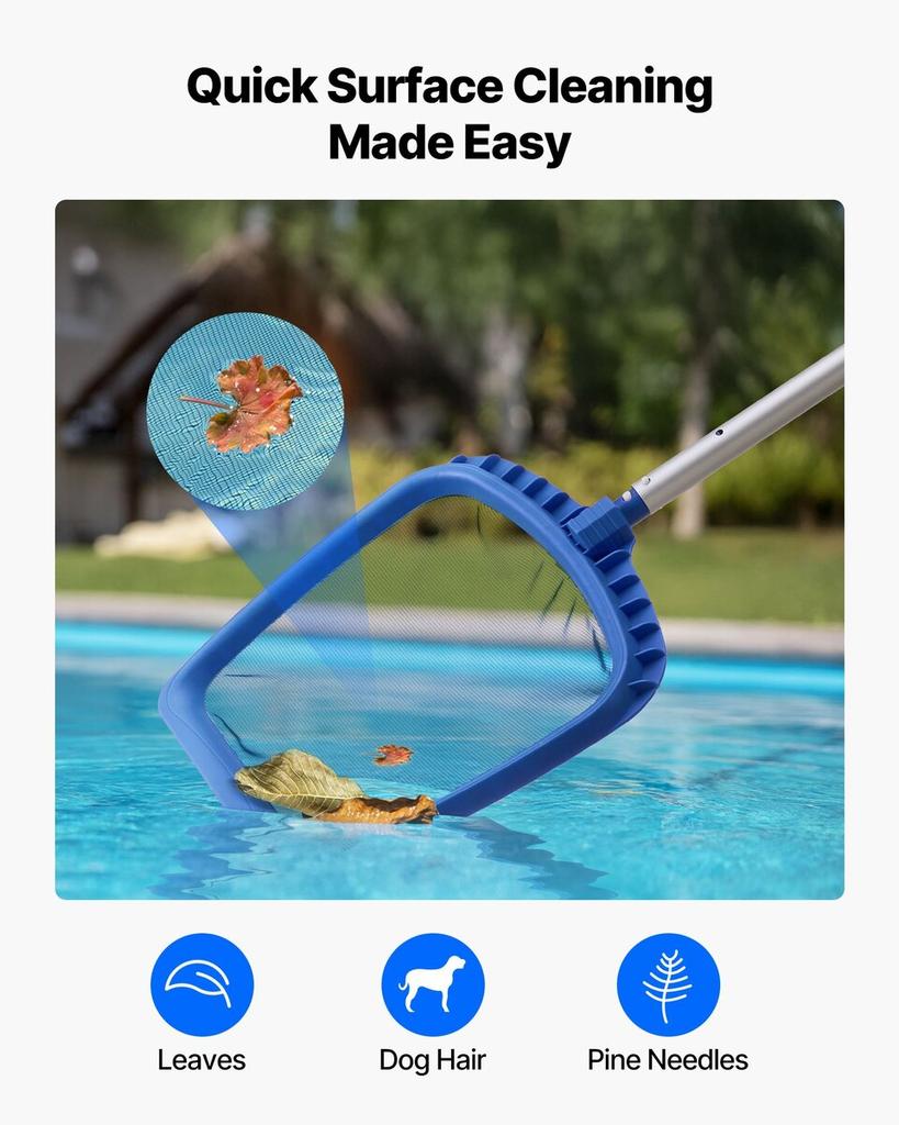 Swimming Pool Cleaning Kit, Includes 2 Detachable Brush Heads (508 Mm / 139.7 Mm) and 2 Pool Skimmer Nets, 4-in-1 Inground/Above Ground Pools Cleaning