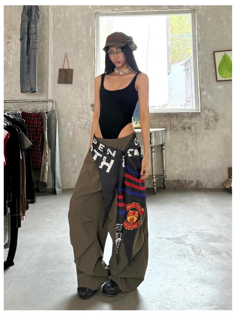 Dámský Hip Hop Odnímatelný Zadní Panel Kombinéza - Národní Trend Podlahová Délka Široké Kalhoty