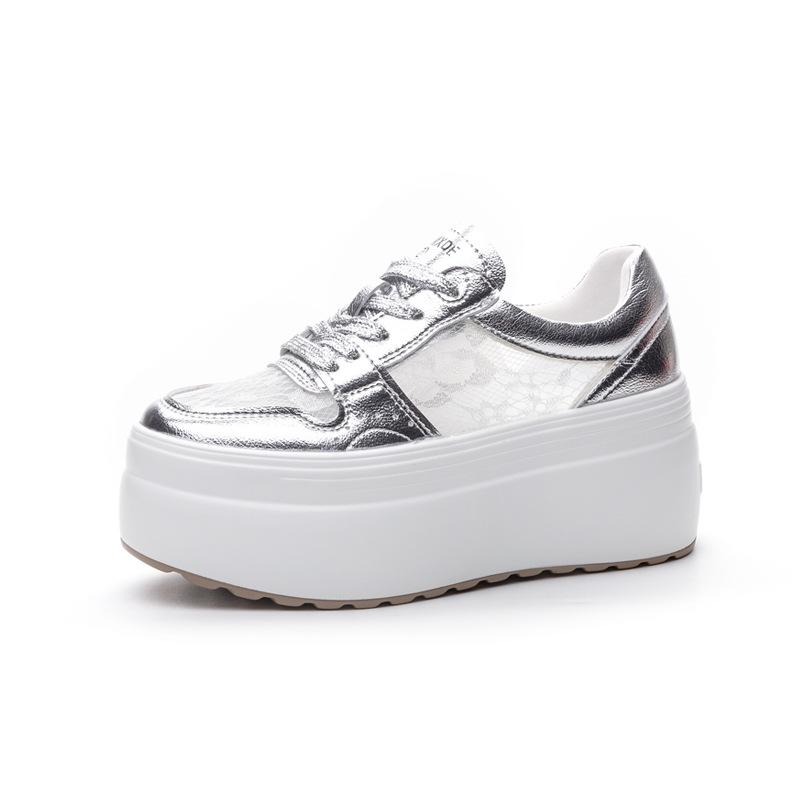 Casual Shoes Women's Lace Mesh 2025 Summer New Breathable Little White Shoes Women's Muffin Simple Solid Color Women's Shoes Explosion