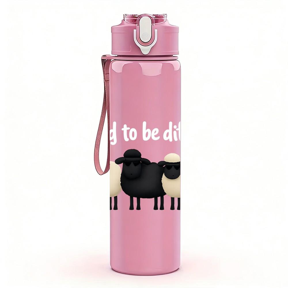 1PC Piano Keyboard Sheep Silhouette 750ml Color Plastic Sports Water Bottle Leakproof Flip Straw Lid Suitable for Sports Office Home Use