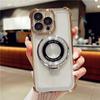 For iPhone 15 Pro Max Luxury Plating Frame Magsafe Magnetic Stand Phone Case For iPhone 11 12 13 14 16Plus Lens Protective Cover