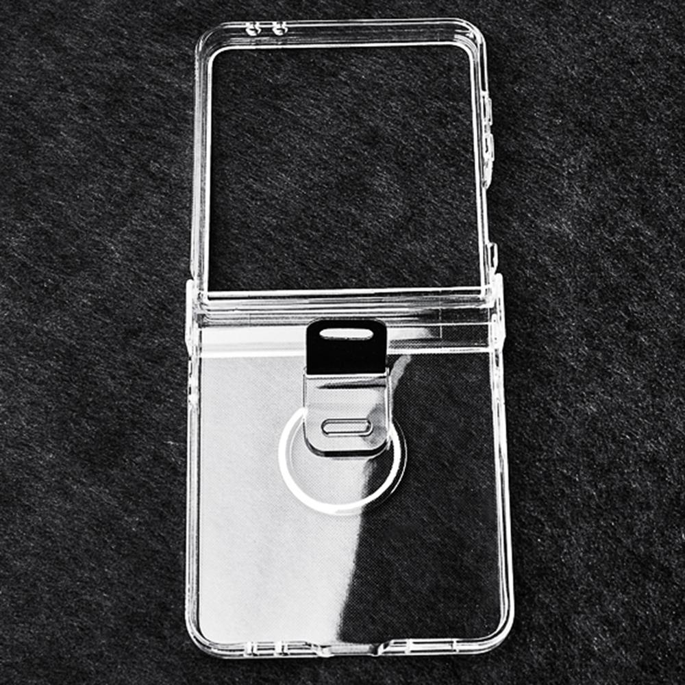 For Samsung Galaxy Z Flip7 5G Case Hinge Protection PC Clear Shockproof Phone Cover with Finger Ring