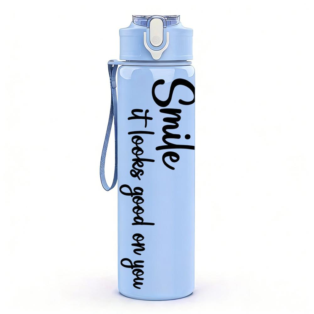 1PC Smile Vertical Quote Line Art 750ml Color Plastic Sports Water Bottle Leakproof Flip Straw Lid Suitable for Sports Office Home Use