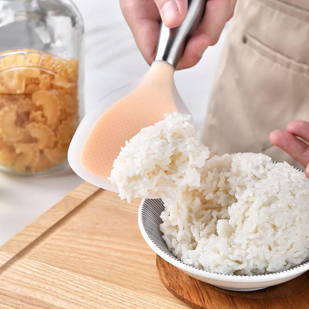 Stainless Steel Handle Silicone Rice Spoon Non-stick Rice Paddle Kitchen Tableware Rice Scoop  Home