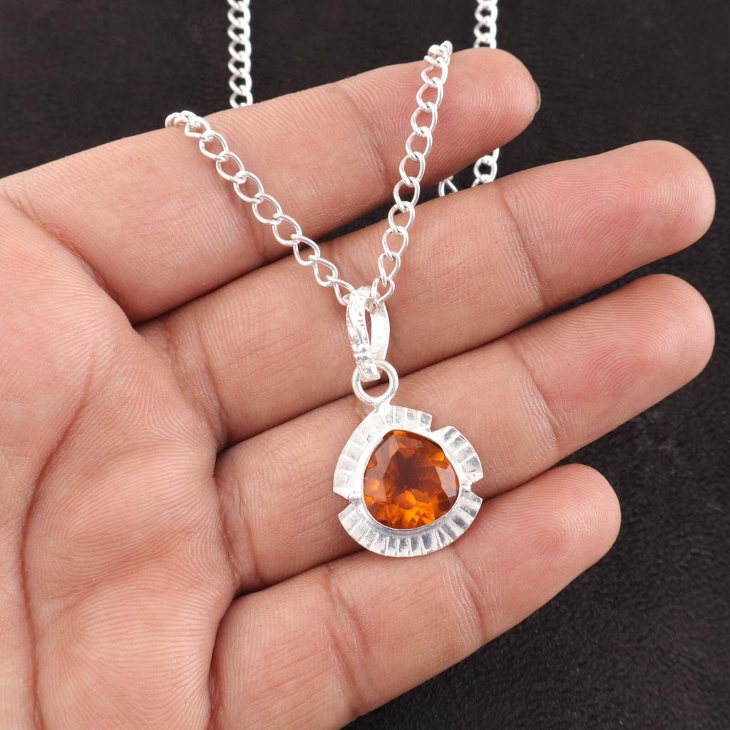 Natural Citrine Gemstone 925 Sterling Silver Jewelry Handmade Tiny Pendant 1.15" PP-8-6