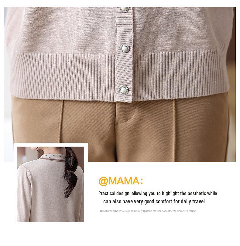 2025 Elegant Plus Velvet Knit Sweater for Middle-Aged & Elderly Women - Thickened, Stylish Autumn/Winter Base Layer Top