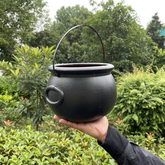 Halloween Hexenkessel, großer schwarzer Kunststoff Hexenkessel, Halloween Topf Süßigkeitenhalter, gruselige Partydekoration