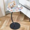 C-shaped Side Table with Floral Tabletop Metal Frame Office Living Room Bedroom